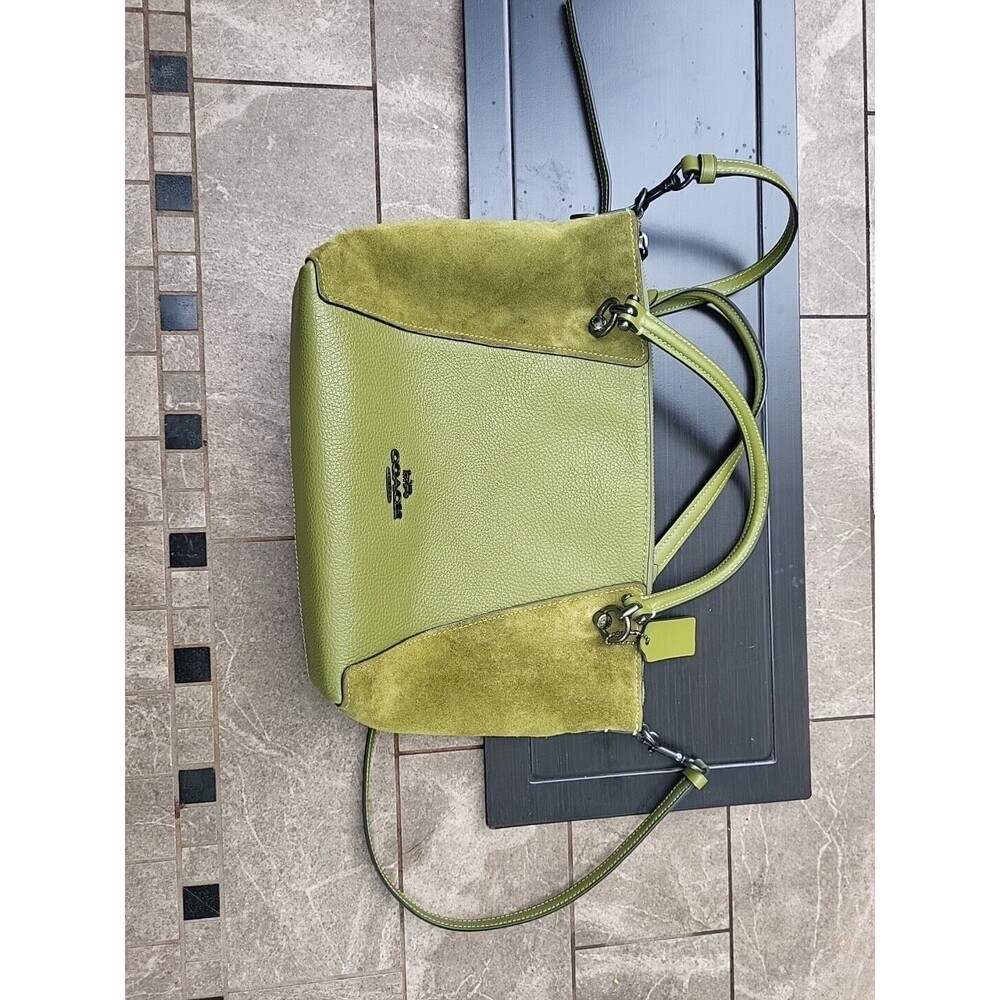 Coach Kacey Green Leather Suede Satchel Shoulder Crossbody Handbag Purse CC828